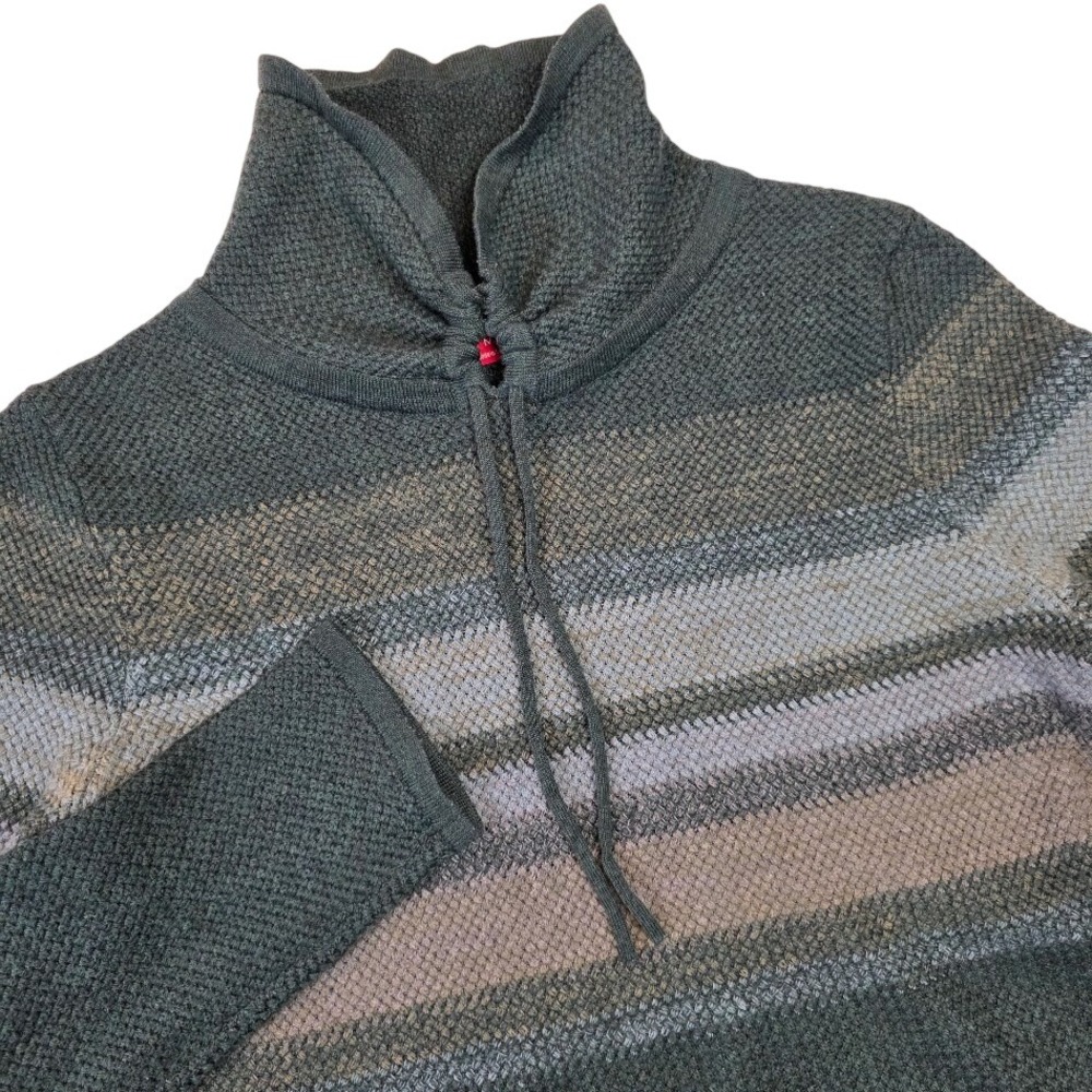 Krimson Klover Womens M Tunic Sweater Green Merino Wool Silk Striped Funnel Neck